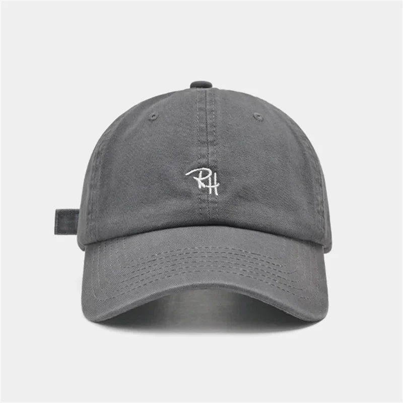 Dark gray unisex rh letter baseball cap with small white logo summer casual hat outdoor shade adjustable fit