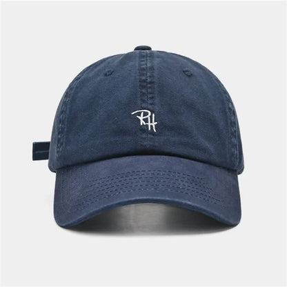 Dark blue denim unisex rh letter embroidery baseball cap summer casual hat with outdoor shade adjustable fit