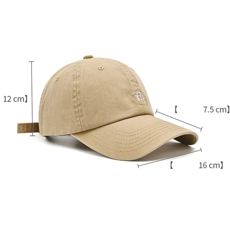 Beige cotton unisex rh letter baseball cap with small embroidery summer casual hat outdoor shade adjustable