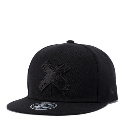 Black unisex snapback baseball cap with textured embroidered eagle and letter x embroidery for hats spring autumn use