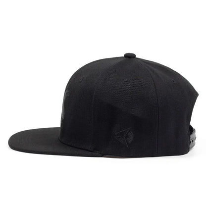 Black snapback baseball cap with flat brim and subtle letter x embroidery ideal for hats spring autumn sunscreen use