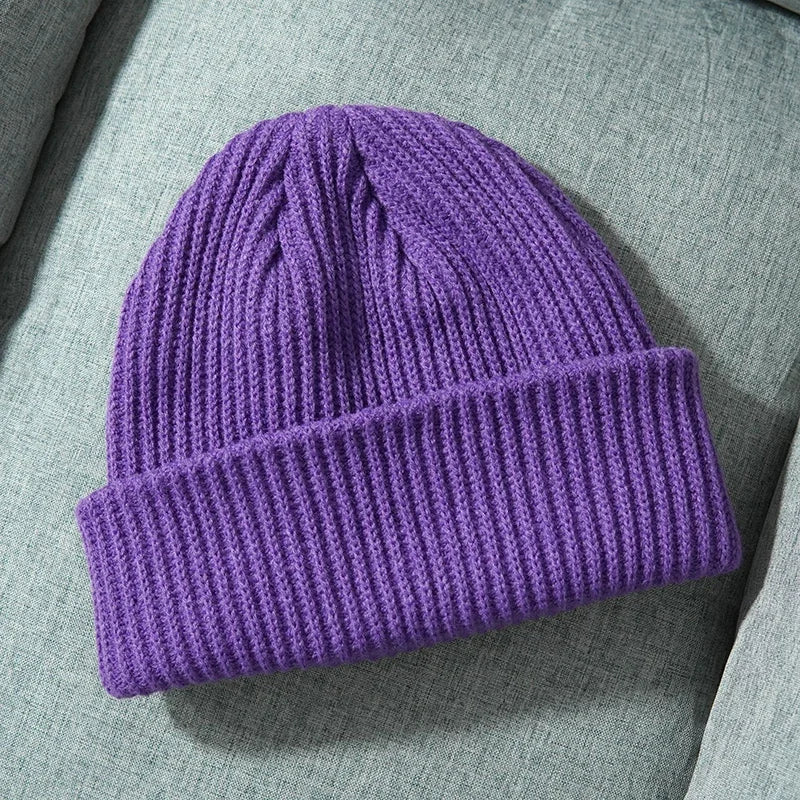 A cozy solid purple warm knitted beanie made of female wool gorras for hip hop dad style winter wear