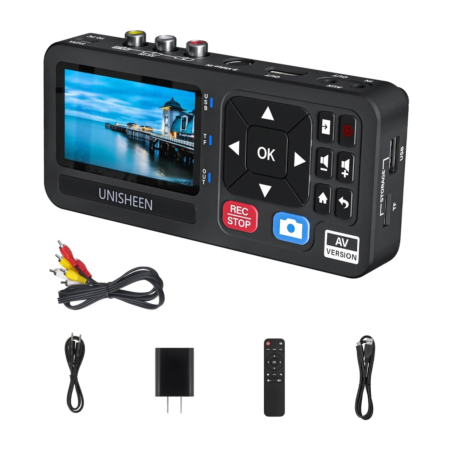 Black unisheen ur230a analog cvbs rca svideo camera usb digital video recorder with color screen and control buttons