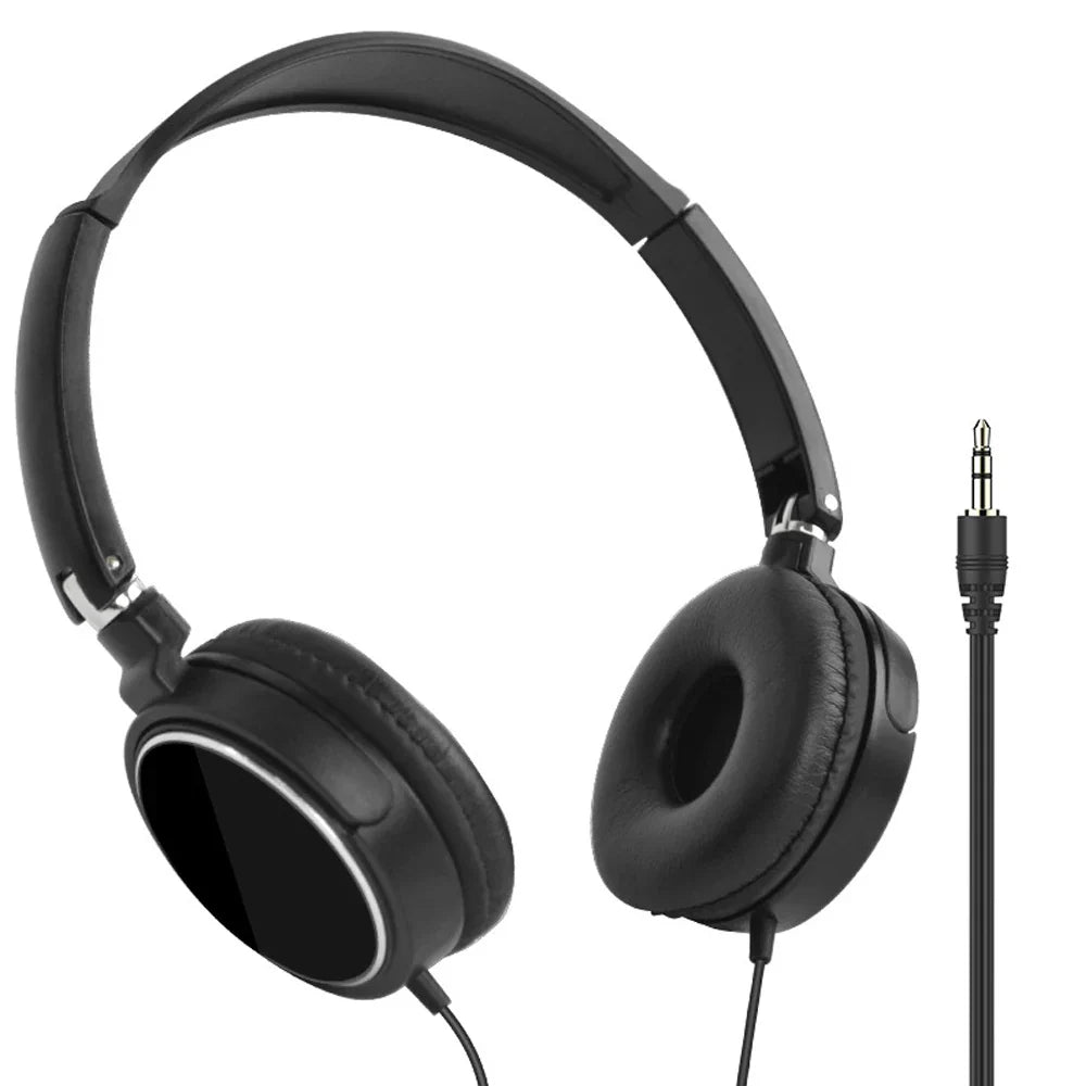 Black over-ear headphone foldable portable with padded earcups glossy finish noise canceling sports music gaming headset