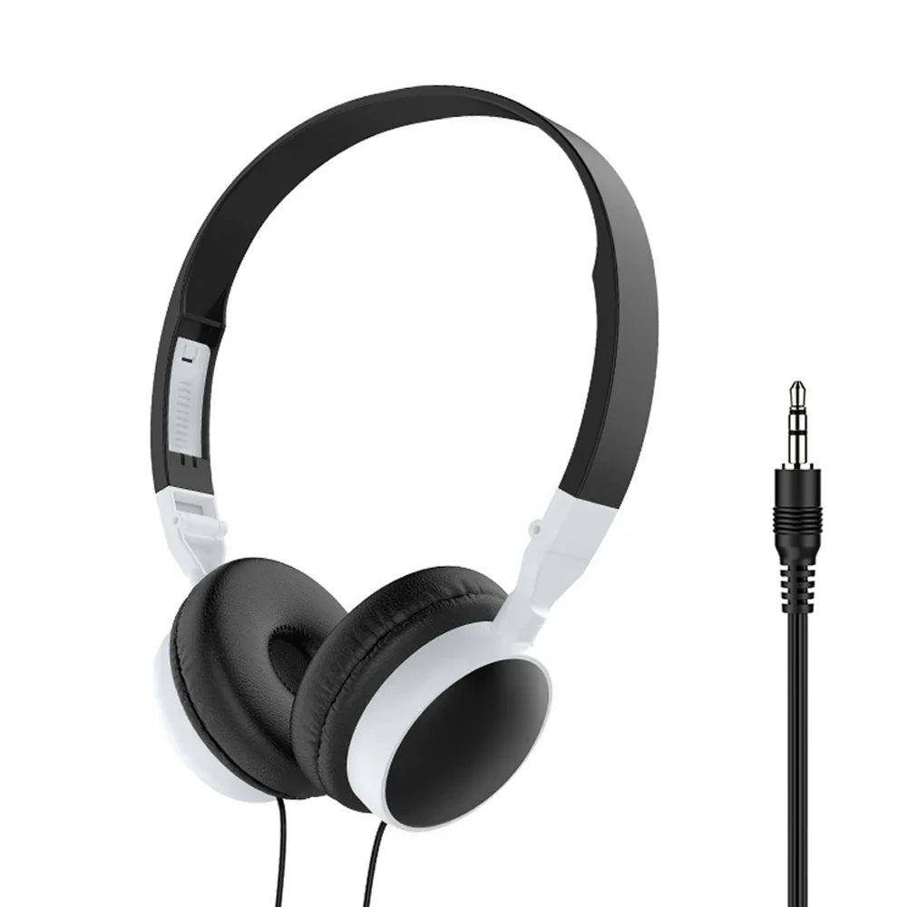 Black and white headphone foldable portable with noise canceling for music gaming and sports use