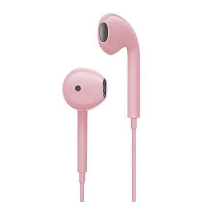 Pink 3.5mm earphones with microphone soft matte finish ergonomic comfortable earplugs for calls subwoofer music