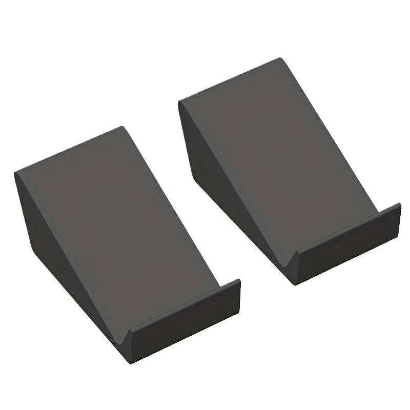 Black plastic universal adjustable soundbar stand base with angled rectangular design for TV audio and desktop setup
