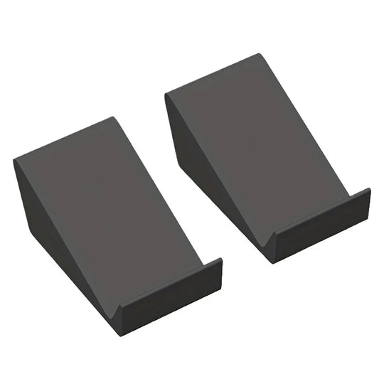 Black plastic universal adjustable soundbar stand base with angled rectangular design for TV audio and desktop setup
