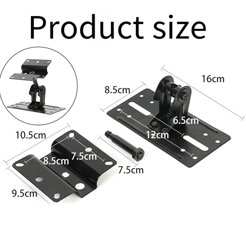 Black metal universal adjustable speaker wall mount bracket with arm and plates for hotel indoor applications