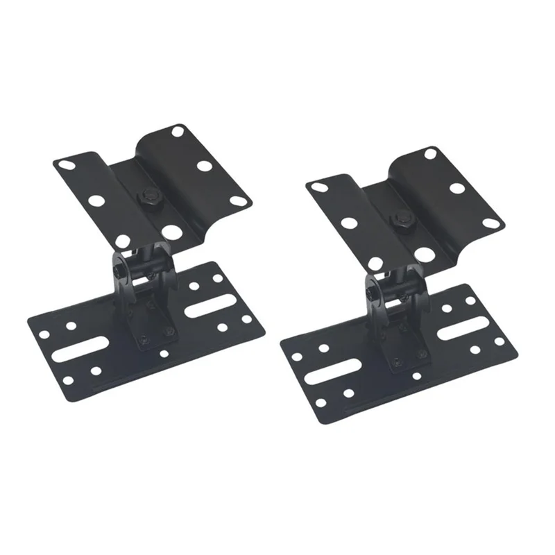 Black metal universal adjustable speaker wall mount brackets with arms and multiple holes for hotel indoor applications
