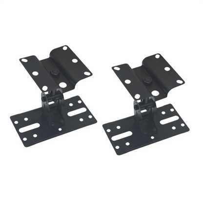 Black metal universal adjustable speaker wall mount brackets with arms and multiple holes for hotel indoor applications