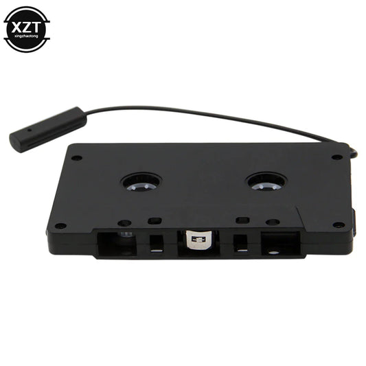 Black plastic converter car tape adapter with short cable and rectangular connector for universal bluetooth 5.0 car use