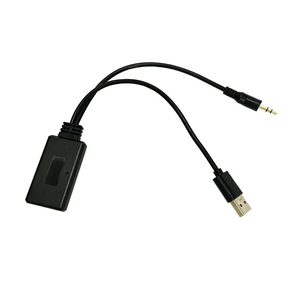 Black usb-to-3.5mm audio adapter cable with rectangular housing for universal bluetooth radio car aux bluetooth use