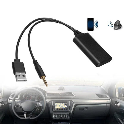 Black universal bluetooth radio cable adapter with 3.5 mm plug for wireless music transmission in car stereo systems