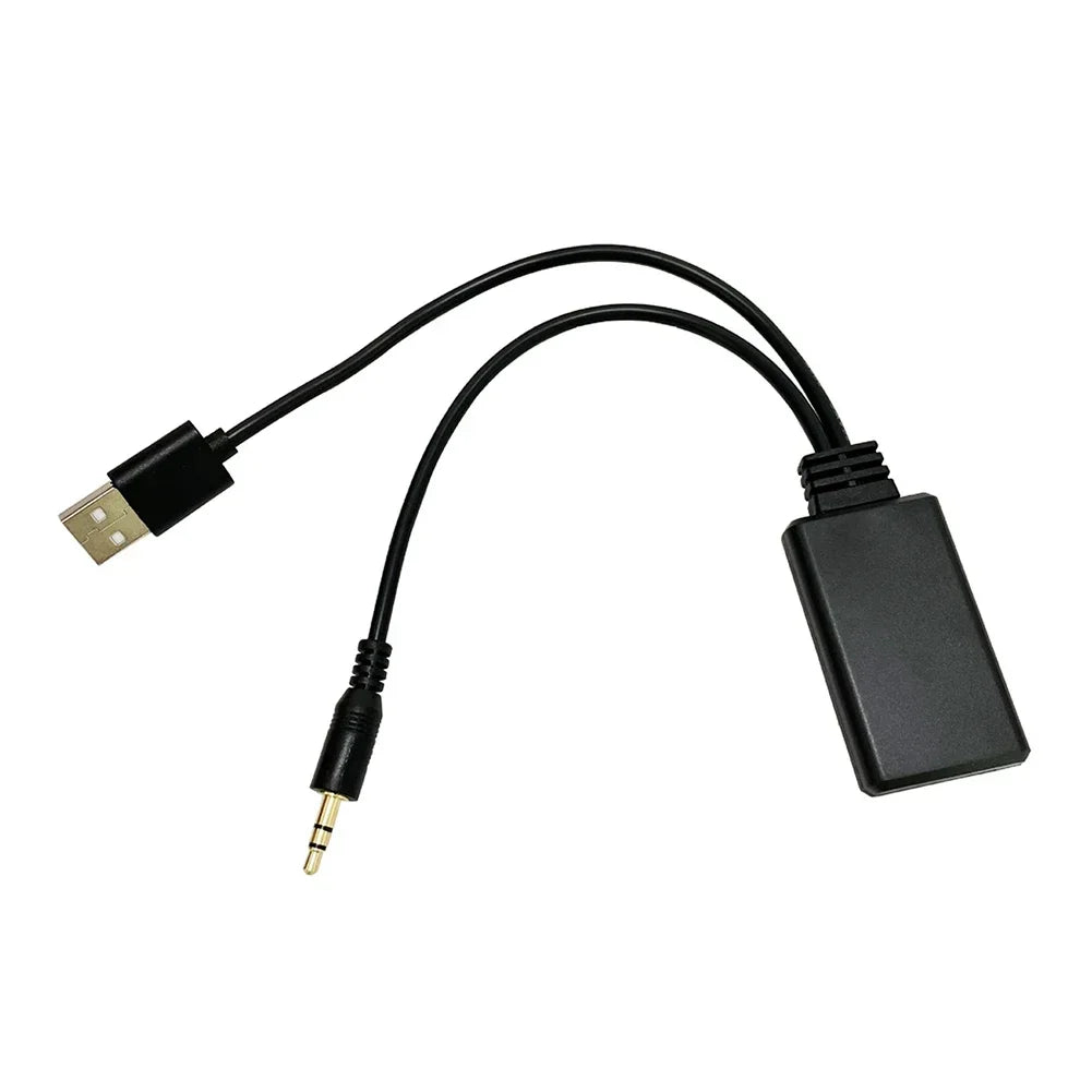 Black usb-to-3.5mm universal bluetooth radio adapter with metallic tip for wireless music transmission and car aux bluetooth use
