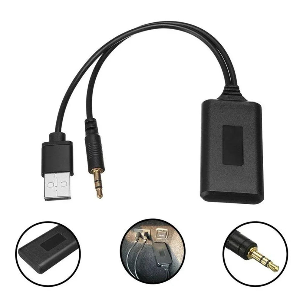 Black usb-to-3.5mm audio adapter with dual cables for universal bluetooth radio car aux bluetooth wireless music transmission