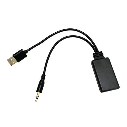 Black usb-to-3.5mm audio adapter with metallic tip for universal bluetooth radio wireless music transmission in cars