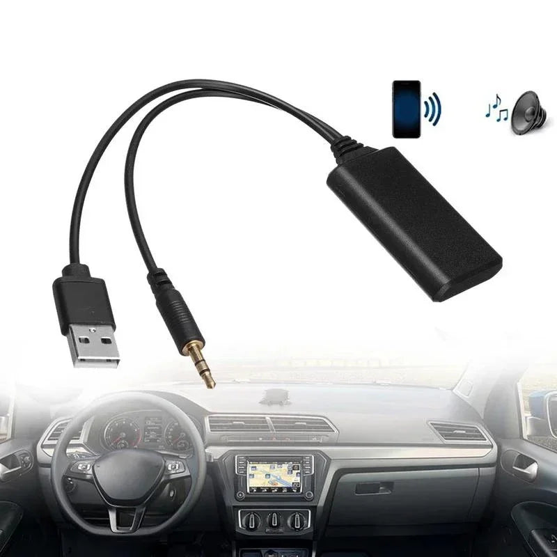 Black universal bluetooth radio cable adapter with 3.5mm plug for wireless music transmission in car aux bluetooth systems