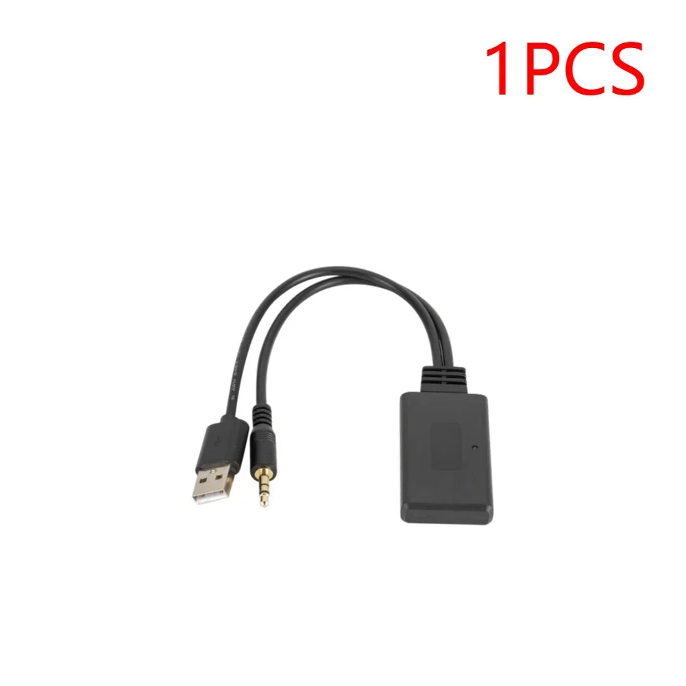 Black usb-to-3.5mm audio adapter with dual cables for car aux bluetooth and universal bluetooth radio wireless music transmission