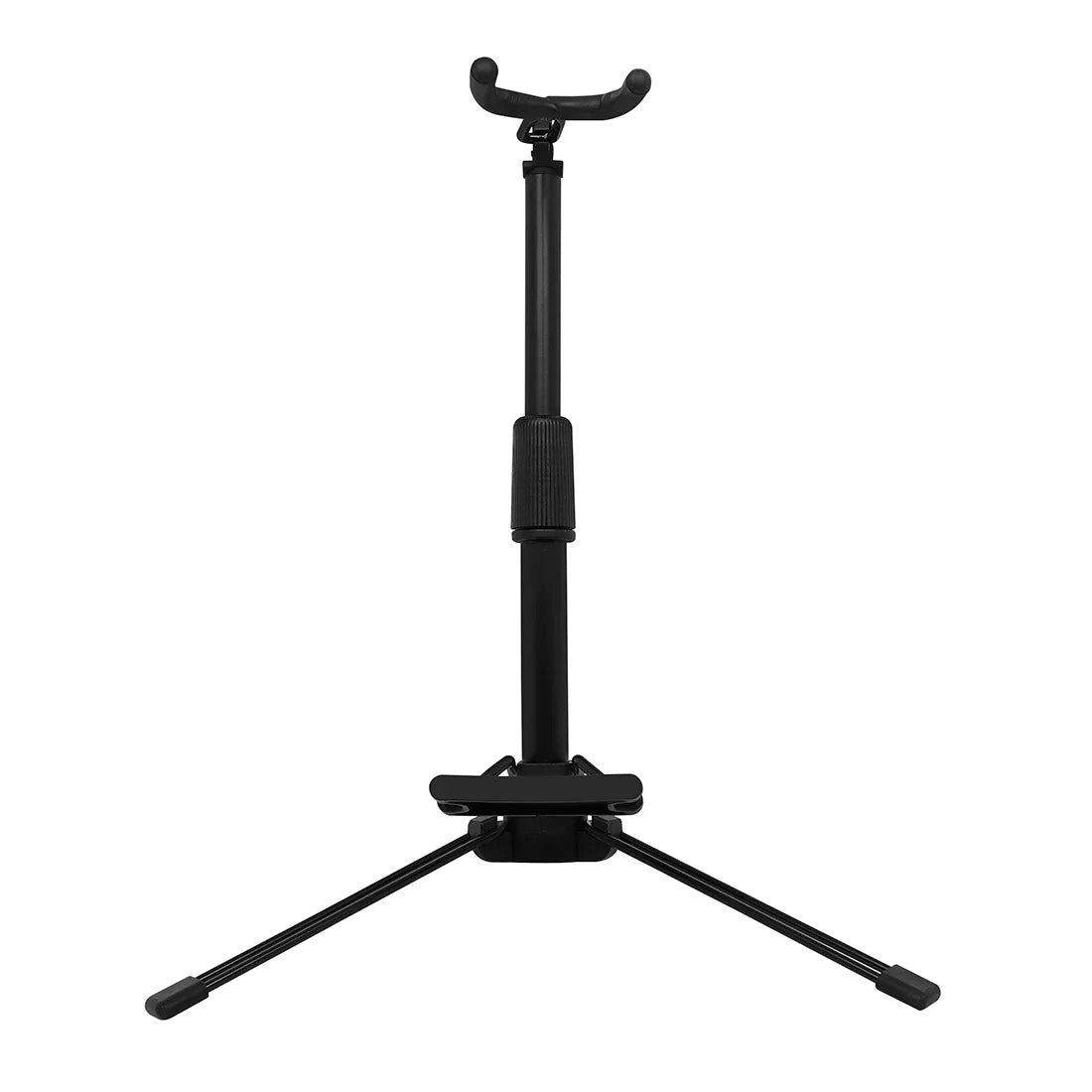 Black adjustable universal bracket wind instrument stand with tripod base and curved neck for ukulele violin banjo saxophone