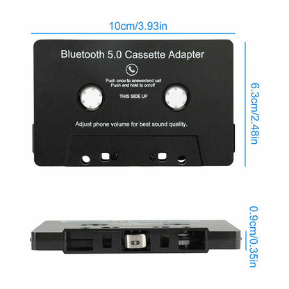 Black plastic universal cassette music adapter with silver buttons compact retro design for car audio bluetooth 5.0 car cassette stereo
