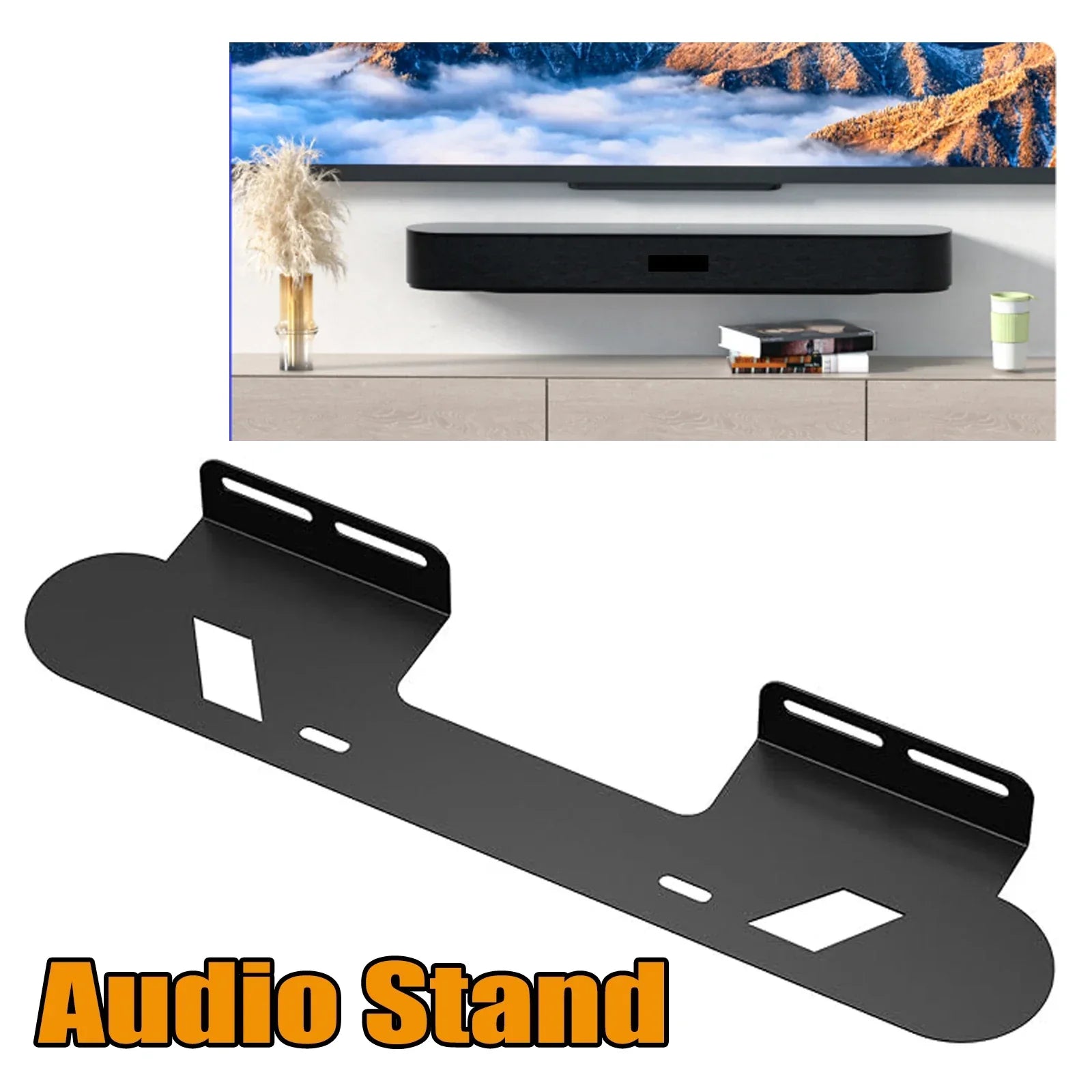 Black metal durable audio stand with cutout slots and mounting brackets made of carbon steel space saving enhances audio experience