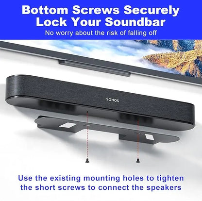 Black sonos soundbar on a durable audio stand with carbon steel speaker holder for space saving enhances audio experience