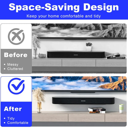 Black sonos soundbar on a durable carbon steel speaker stand designed for space saving enhances audio experience