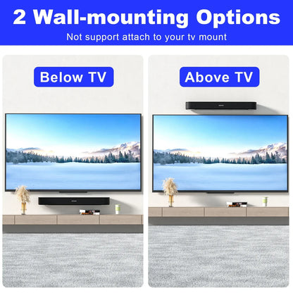 Black durable audio stand made of carbon steel mounted above or below tv for space saving enhances audio experience
