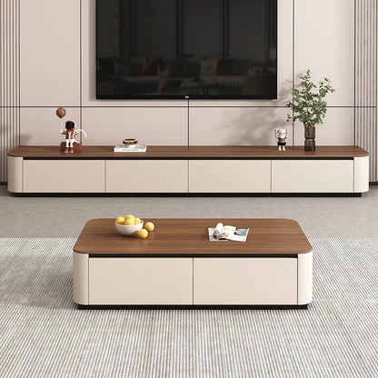 Modern minimalist coffee table with warm wood top and sleek white drawers ideal for funky tv stands and clear muebles home