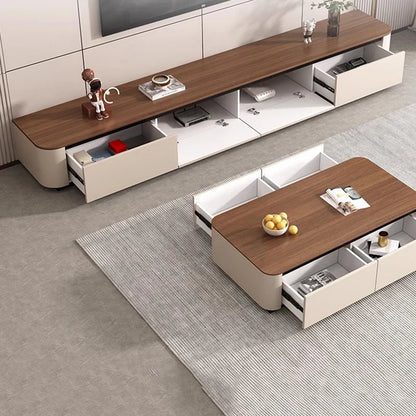 Modern white and wood-grain coffee table with integrated drawers in clear muebles home style for funky tv stands