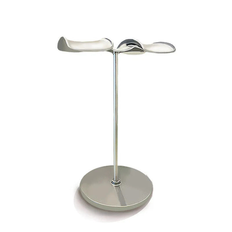 Silver metallic universal headphone stand with three curved leaf-like shelves detachable headset hanger display bracket