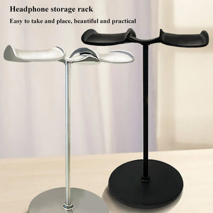 Silver and black universal headphone stand with detachable headset hanger metal arms and anti slip pad base for headphones bracket display