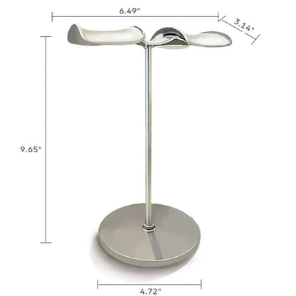 Silver metallic universal headphone stand with detachable headset hanger and three curved leaf-like metal holders