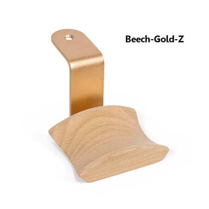 Universal wooden gaming headset hanger featuring beechwood stand and gold-finished metal bracket for headset hanger walnut use