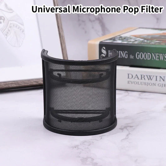 Black mesh universal microphone filter condenser with curved cylindrical design metal recording windscreen for studio use