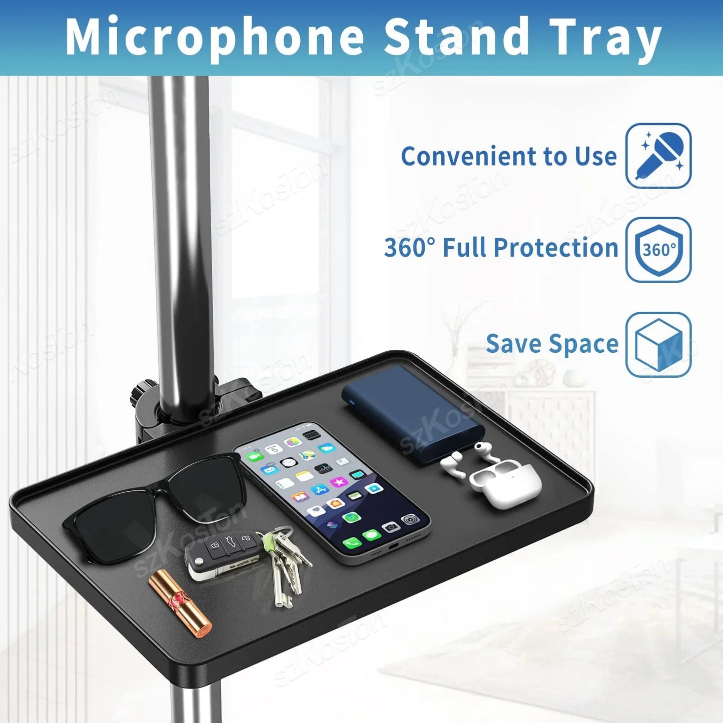 Black rectangular microphone stand tray with o-style buckle lock made of high quality plastic recording sound accessories