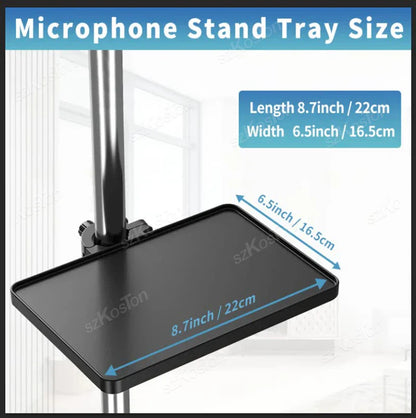 Black rectangular microphone stand tray with matte finish made of plastic for recording sound and live streaming use