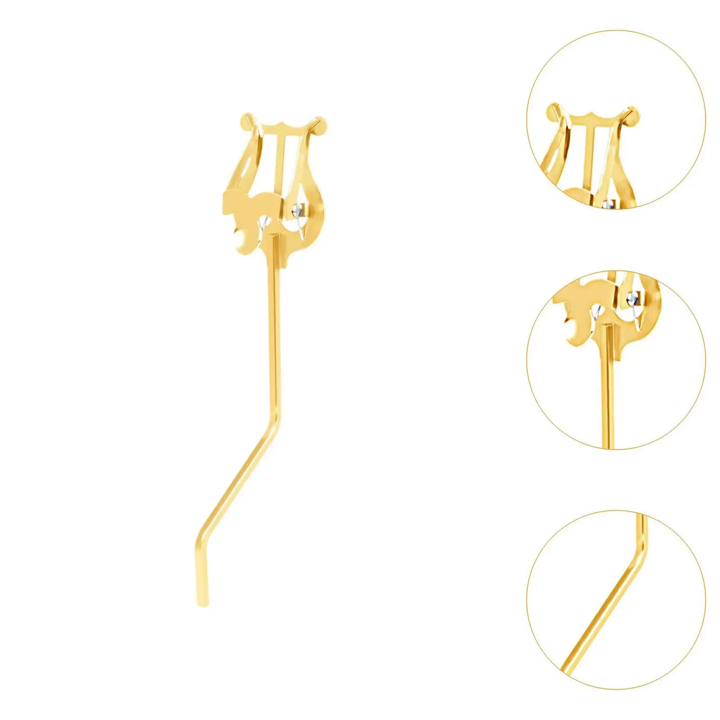 Gold-colored metal universal saxophone clip stand with lyre shape and polished finish for beat music store use