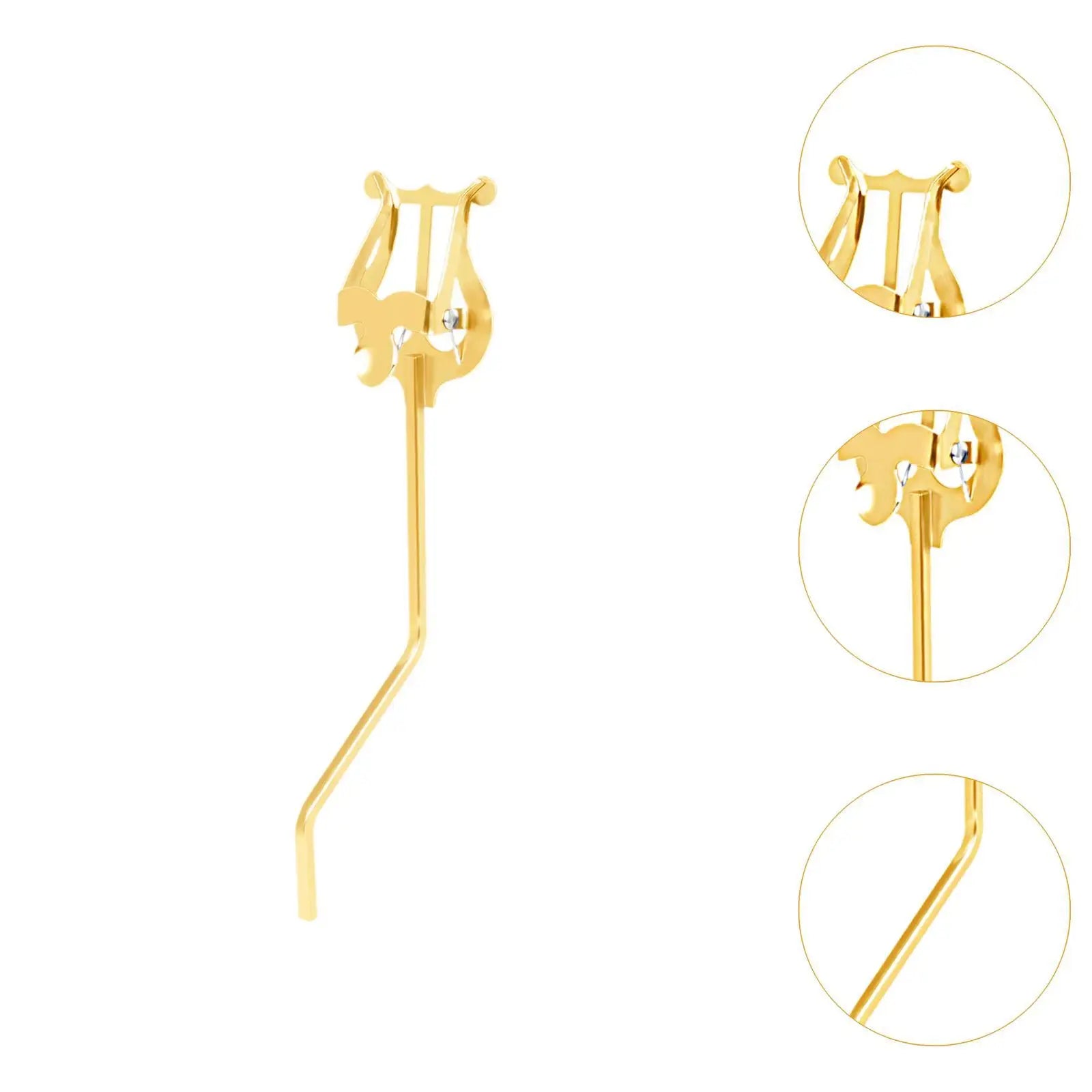 Gold-colored metal universal saxophone clip stand with lyre shape and polished finish for beat music store use