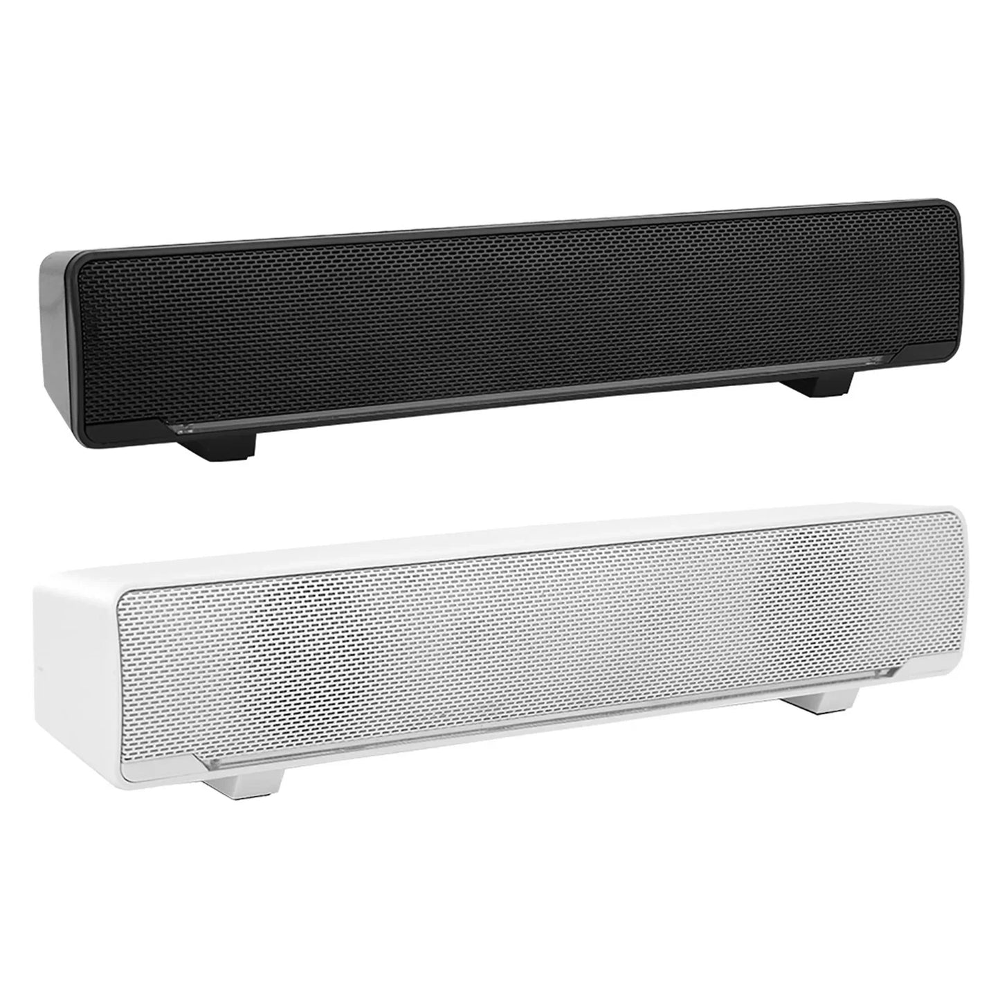 Black rectangular wireless speaker with textured grille featuring universal usb wired 3.5mm input multi-compatible soundbar bass surround music player