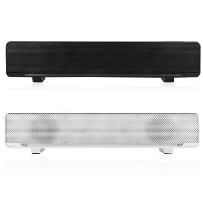 Black textured rectangular universal usb wired stereo soundbar speaker with 3.5mm input multi-compatible music player bass surround