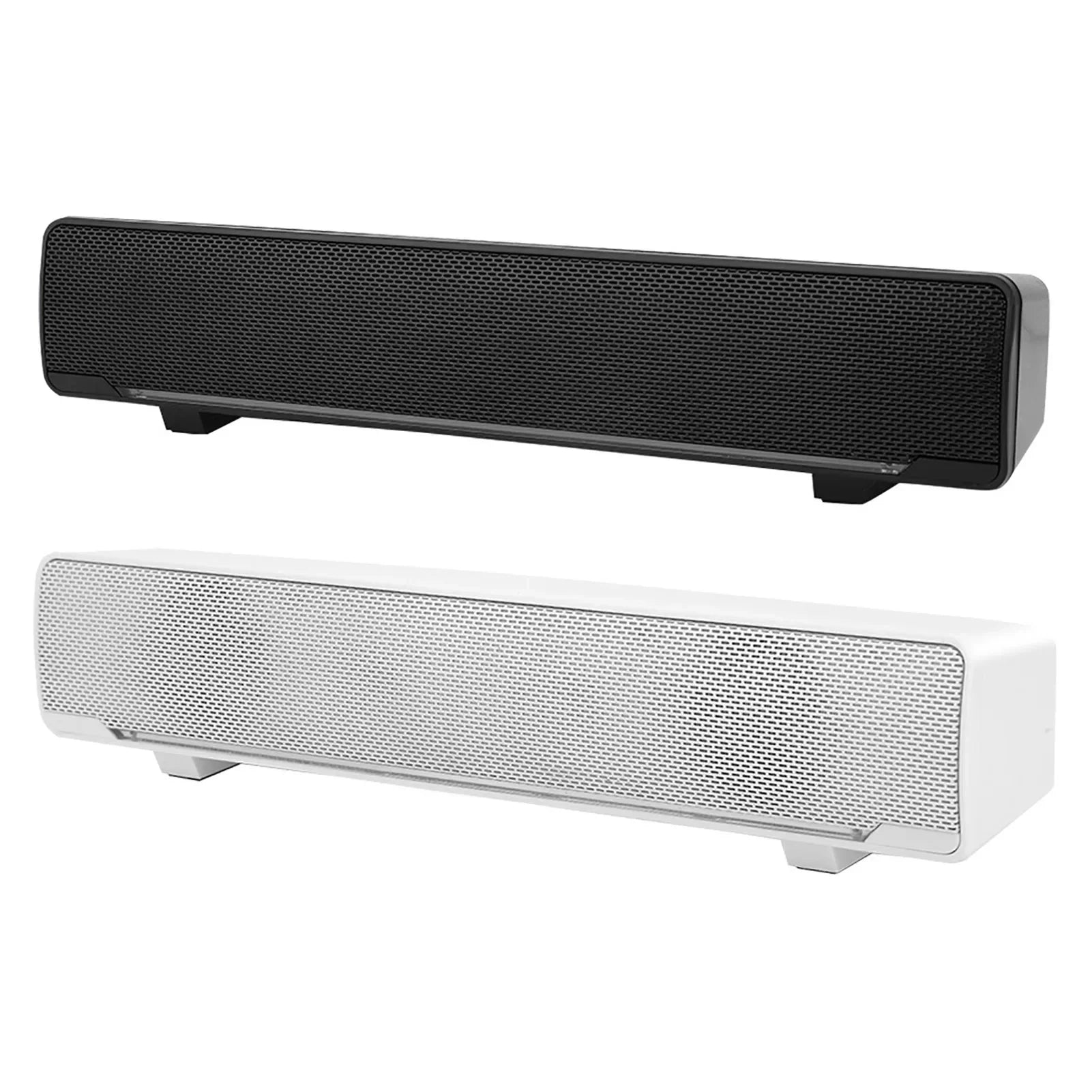Black and white rectangular speaker with textured grille universal usb wired music player bass surround 3.5mm input multi-compatible