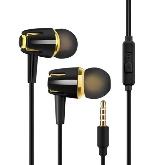 Black and gold universal wired headset with metallic accents for xiaomihuawei mobile phone music in-ear use