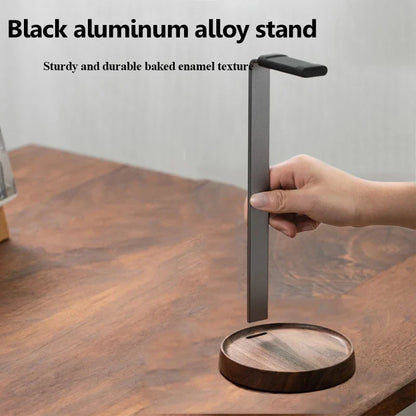 Black aluminum alloy gaming headset holder hanger desktop with sturdy durable baked enamel texture for universal wooden headphones