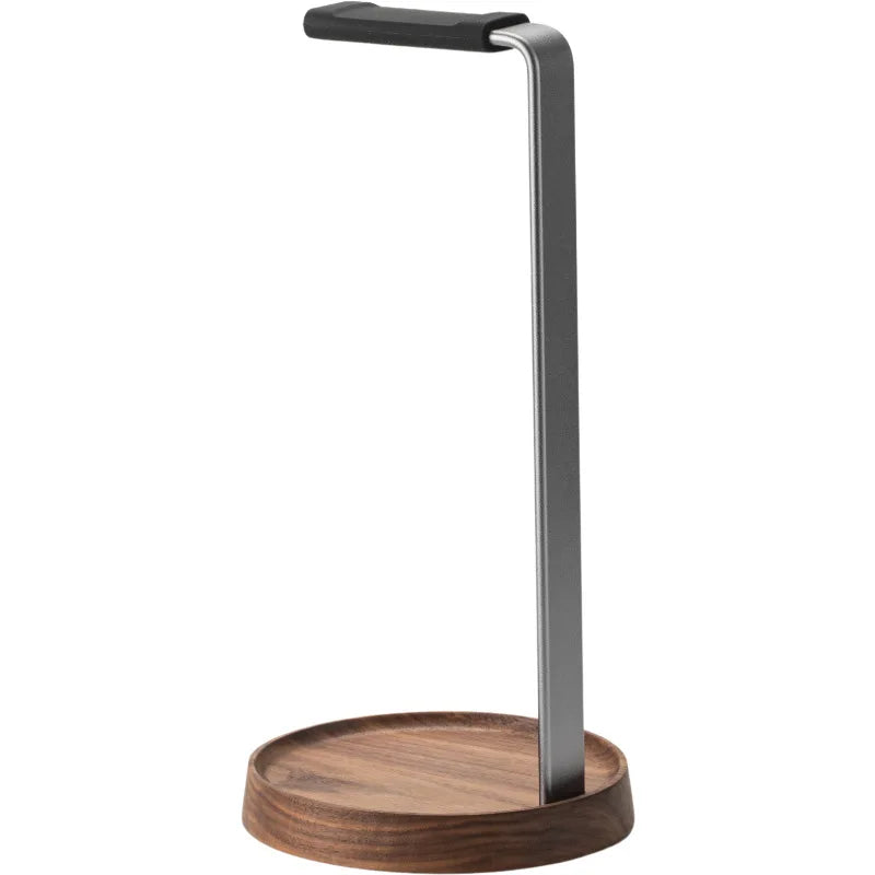Modern minimalist universal wooden headphones stand with alloy gaming headset holder hanger desktop on round wooden base
