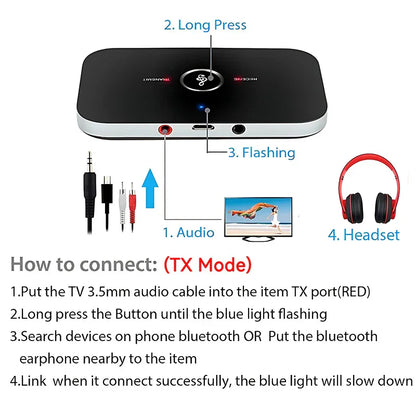 Black and silver upgraded bluetooth 5.3 aux music wireless adapter 600mah for computer tv heaeds with led indicator