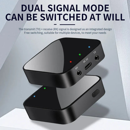 Black dual-signal audio receiver transmitter with led indicators usb music wireless adapter upgraded bluetooth 5.4