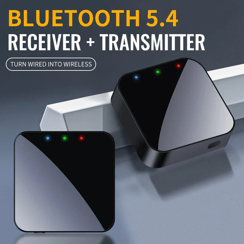 Black and silver upgraded bluetooth 5.4 audio receiver transmitter with three indicator lights music wireless adapter