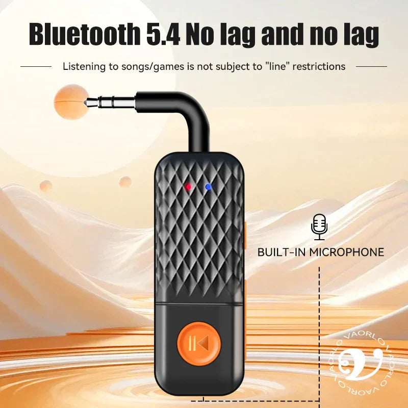 Black diamond-patterned upgraded bluetooth 5.4 wireless audio adapter with mic hifi stereo and 3.5mm jack for stereo music wireless use